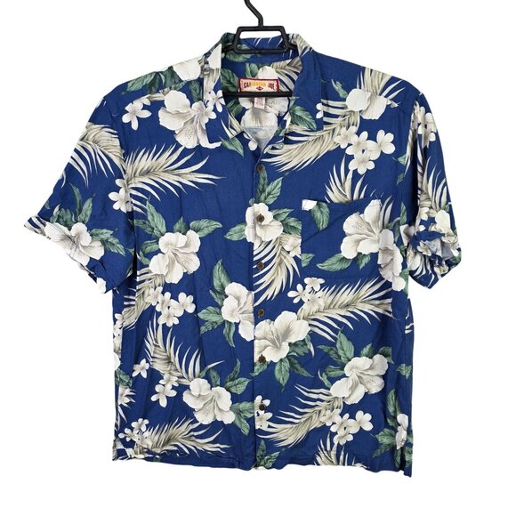 Mens Caribbean Joe Hawaiian Blue White Floral Shirt Short-Sleeve Button Up XXL - Picture 1 of 7